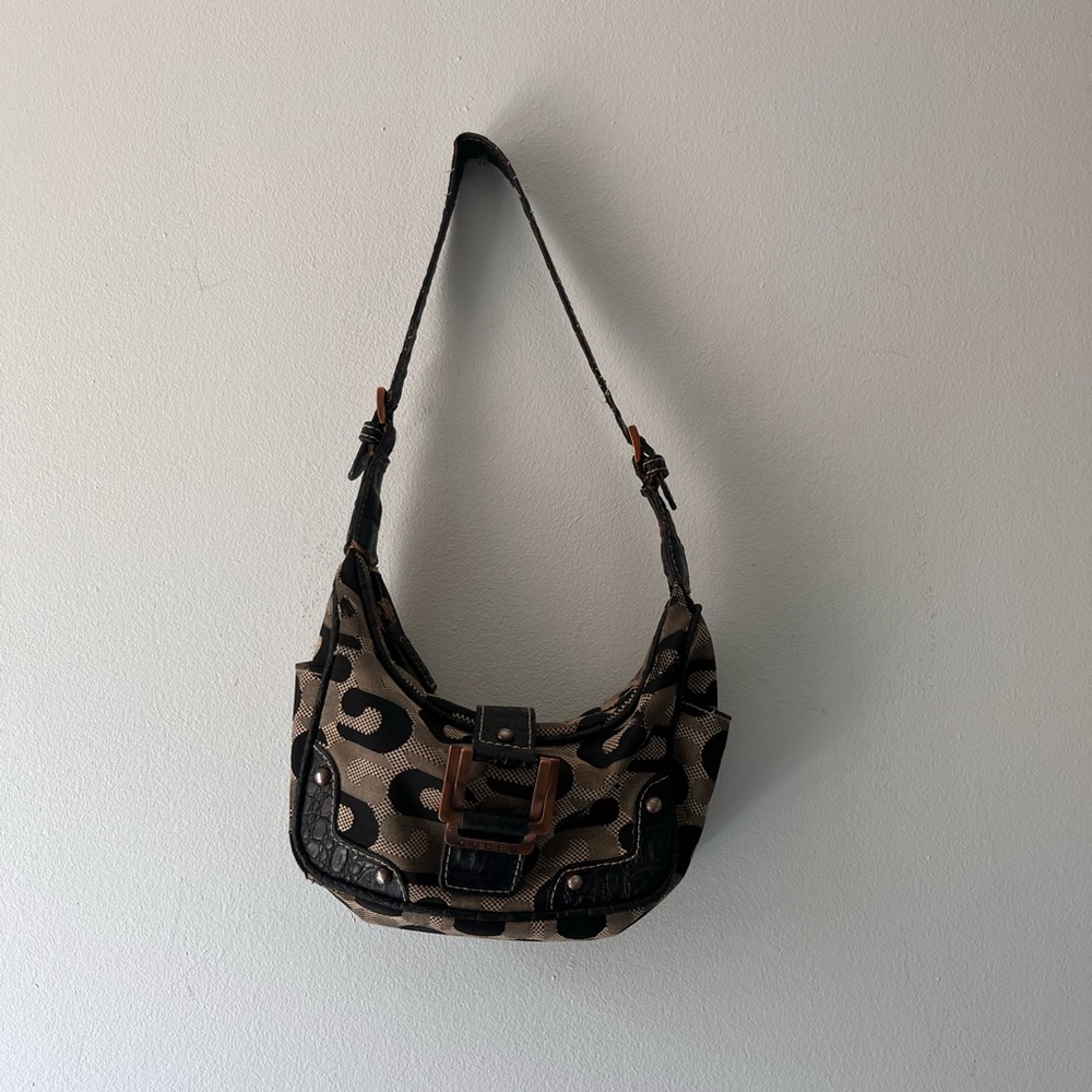 Guess Leopard Print Shoulder Bag with Black and Brown Accents